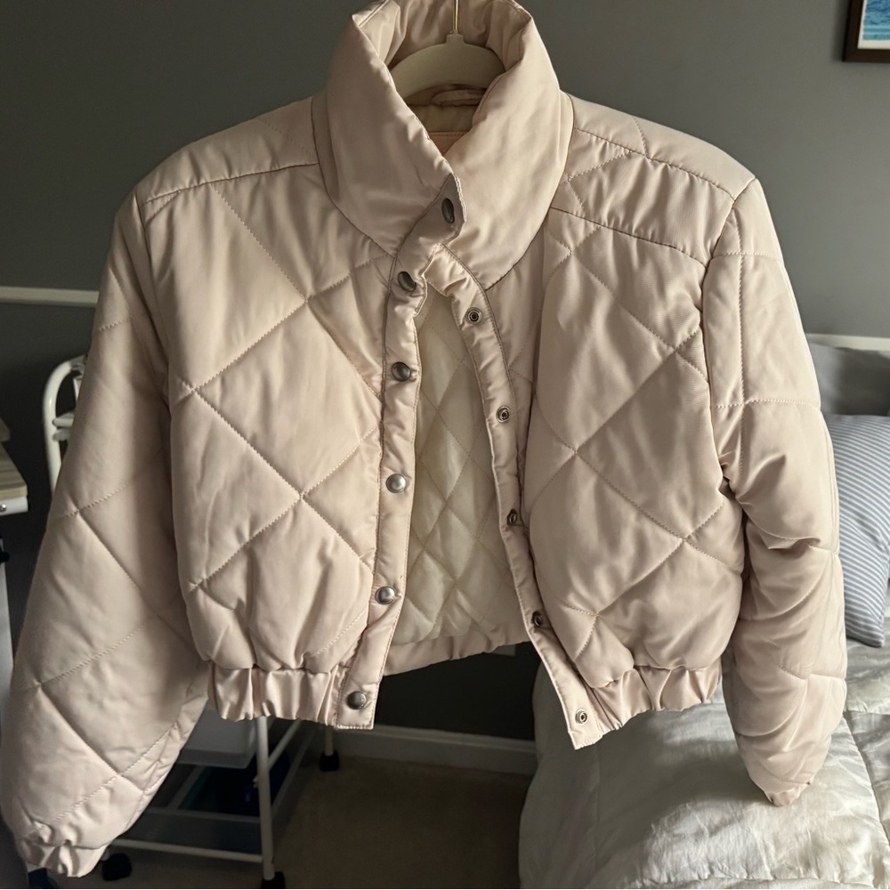 Blank NYC Cream Cropped Puffer Jacket